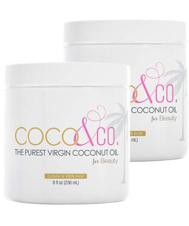 Pure Extra Virgin Coconut Oil for Hair & Skin Clean Beauty Grade Organic by COCO & CO. 8 Fl Oz (Pack of 2)