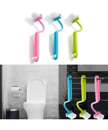 3pc Plastic Toilet Under Rim Cleaning Brush - S-Type Curved Handle - V-Shaped Bristles Cleaner - for Home Bathroom - Buy Online on GoSupps.com
