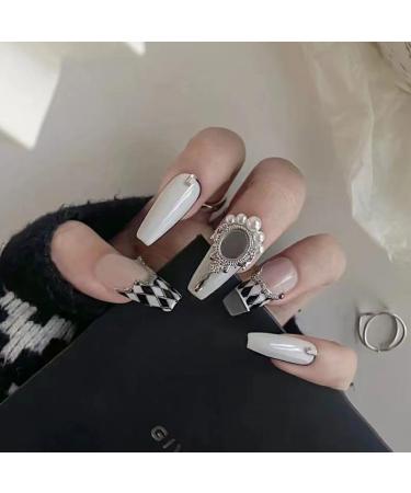 Temperament Enhancement Nail Patch Hand-Made Manicure French Plaster Glue Pearl Floral Fake Nails Autumn and Winter end Long Detachable (10-Piece Package) (Color : 1 Size : S) 1 count (Pack of 1) 1