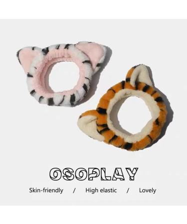 OSOPLAY Tiger Print Fuzzy Hairband Set - 2 PCS Women's Animal Ear Elastic Headband for Skincare and Spa - Buy Online on GoSupps.com