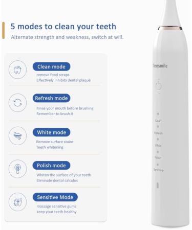 Rechargeable Electric Toothbrush - 5 Cleaning Modes 2 Brush Heads 2-Minute Timer - Sleek White Design for Optimal Oral Care - Buy Online on GoSupps.com