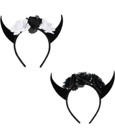 Lurrose Devil Horn Hair Band Gothic Rose Headband Black Devil Horn Headpiece Mexican Flower Hair Hoop Halloween Party Headwear Headress Party Props (Black Grey) - Buy Online on GoSupps.com