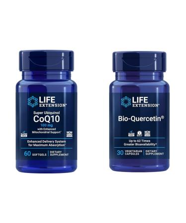 Life Extension Super Ubiquinol CoQ10 60 softgels Bio-Quercetin 30 Capsules - Heart Immune & Cellular Energy Support