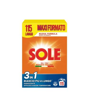 SOLE DETERSIVO POLVERE BUCATO LAVATRICE 3 IN 1 BIANCO SPLENDENTE FUSTO 115 LAVAGGI