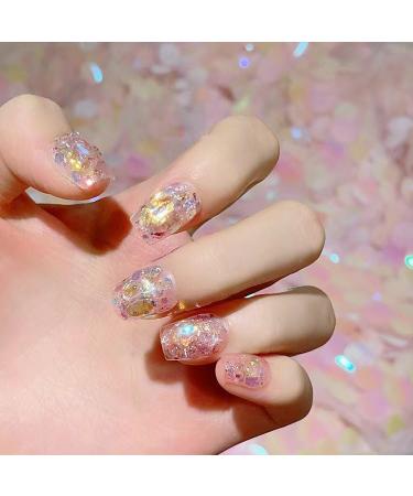 Summer Shiny 10 Piece Warm Elf Aurora Diamond Wearable Nail Sticker False Nails Acrylic Fake Nails Full Cover Nails Tips Artificial Finger Manicure Press on nails for Women and Girls - Buy Online on GoSupps.com