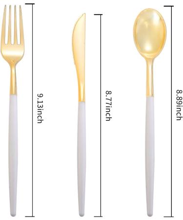 144 PCS Disposable Gold Silverware with White Handle - 48 Forks, 48 Knives, 48 Spoons - Buy Online on GoSupps.com