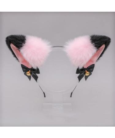 Cat Ears Bell Headband Folding Ear Powder Plus Black Gold Bell Bow Headband Fox Ear Accessories Cute Plush Headgear for Halloween Cosplay Costume Party Dress Girls - Buy Online on GoSupps.com