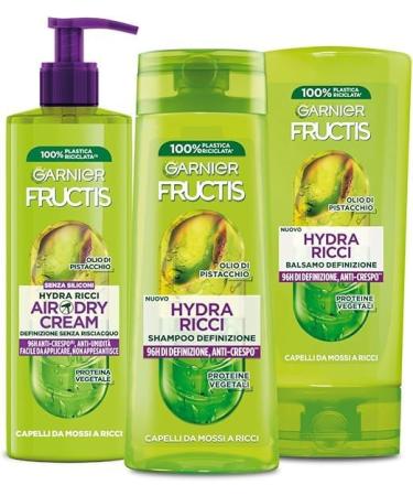 Garnier Garnier Fructis Complete Hydrating Routine with shampoo conditioner and dry-air cream for curly hair with plant proteins and pistachio oil Hydra Ricci
