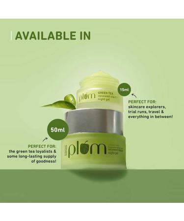 Plum Green Tea Night Gel Moisturizer - Glycolic Acid & Willow Bark for Acne & Anti-Aging | Vegan Oil-Free Non-Greasy | 50g - Buy Online on GoSupps.com