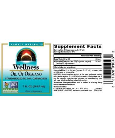 Source Naturals Wellness Oil of Oregano 70% Carvacrol - 1 Fl Oz (Pack of 1) - Buy Online on GoSupps.com