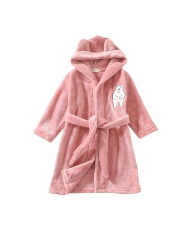 Miyanuby Baby boy girls bathrobe soft flannel long-sleeved animal hoodie morning mantle nightwear homewear for children baby young girls gift 2-3 years of ice bear pink