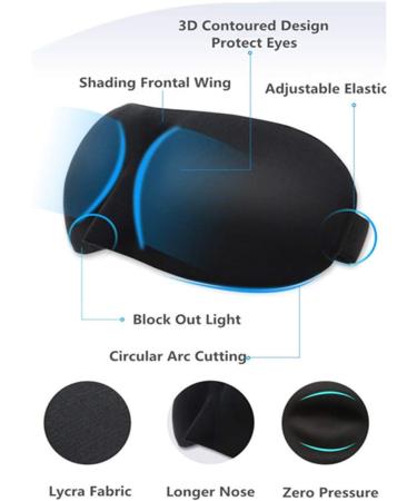 3-Piece Sleep Mask Set: Adjustable 3D Contoured Eye Masks with Earplugs & Storage Bag - Perfect for Sleep Naps & Shift Work - Unisex Black - Buy Online on GoSupps.com