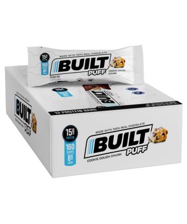 Built Bar 12 Pack High Protein and Energy Puffs- Low Carb Low Calorie Low Sugar- Delicious Healthy Snack - Gluten Free (12-Pack Cookie Dough Chunk) Cookie Dough Chunk 12-Pack