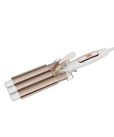 3 Barrel Curling Iron Wand Wavy Curling Wand Ceramic Hair Crimper Dry and Wet Use Ceramic Heating Hair Styling Curler for All Hair Types Golden 100 240V (US Plug)