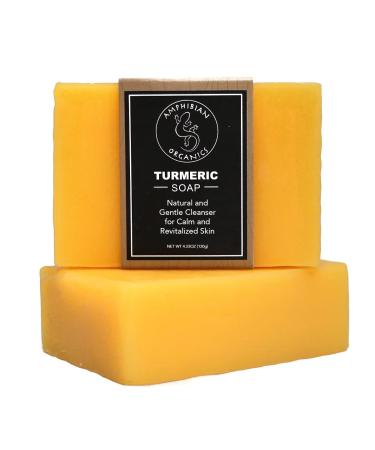 Amphibian Organics Turmeric Soap - All Natural Gentle Cleanser for All Skin Types. No Stain Face & Body Cleanser for Men  Women & Teens. Only 6 Ingredients.