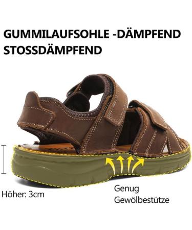 Ziitop Men's Leather Sandals - Slip-Resistant Outdoor Beach & Trekking Shoes - Adjustable Velcro - Size 46 EU - Dark Brown - Buy Online on GoSupps.com