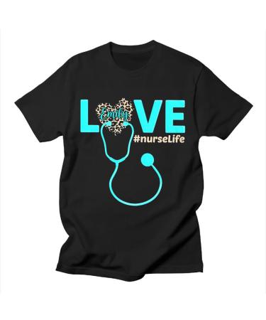 Personalized Shirt for Emergency Department Nurse from Friends Nurse Practitioner Gifts Blue Love Nurse Life Medical Stethoscope Custom Name Short Sleeve Top Tee T-Shirt On Nurse's Day