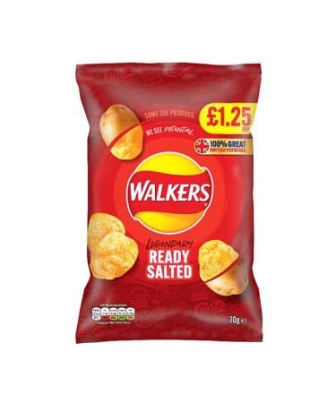 Walkers Ready Salted Crisps 70g Sharing Bags Legendary Classic Crisps (36 Bags x 70g) 70 g (Pack of 1)
