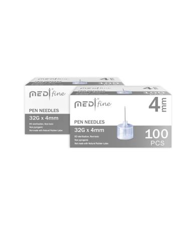 MedtFine Insulin Pen Needles 32G 4mm (5/32") 200 Pieces (2x100)
