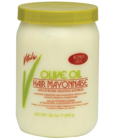 Vitale Olive Oil Hair Mayonnaise 30oz with Oat & Egg Protein and Vitamins - Good on Color & Thermal Treated Hair - for Dry & Damaged Scalp Men Women & Kids - Moisturize and Condition