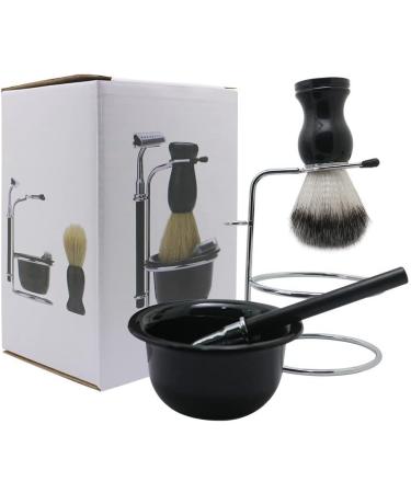 Premium 4-Piece Razor Holder & Brush Set for Men | Portable Shaving Tool for Beards & Mustaches - Black 4.3x13cm - Buy Online on GoSupps.com