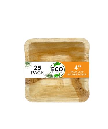 Naturelia 4-Inch Square Palm Leaf Disposable Bowls- Faux Wood Style Dinnerware Soup and Salad Bowl Set - 25-Pack Bundle - Microwave Oven and Freezer Safe 25 4 inch