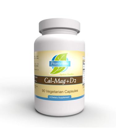 Priority One Vitamins Cal Mag + D2 90 Vegetarian Capsules - Vegan & Vegetarian Friendly Calcium Magnesium Supplementation for Strong Bones