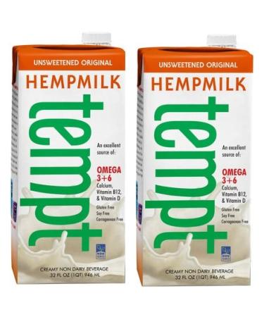 Living Harvest Tempt Hemp Milk, Unsweetened Original, 32-Ounce Containers (2 Pack)
