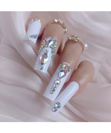 ZYBUXY Luxury Coffin Fake Nails - 24pcs White Press On Nails for Women & Girls | Full Cover Acrylic False Nails - Beach Ready - Buy Online on GoSupps.com