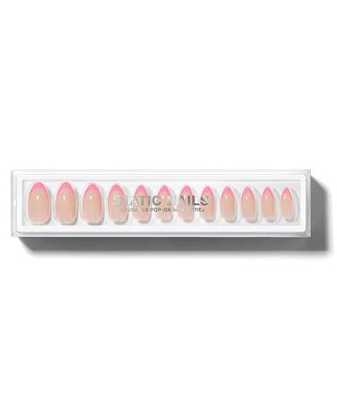 Static Nails Reusable Pop-On Manicure Set  Non-Damaging Glue-On Nails (Pink French Almond) - False Nails with Static Nail Glue  Nail Set  Fake Acrylic Press On Nails