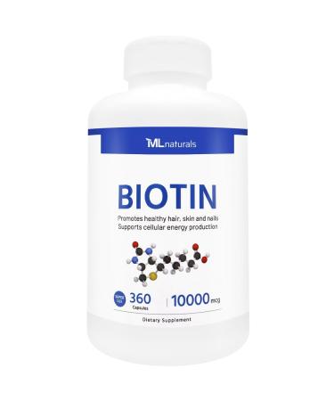 ML Naturals Biotin 10000 mcg 360 Capsules. Supports Healthy Hair, Skin, Nails, and Energy Production 360 Count (Pack of 1)