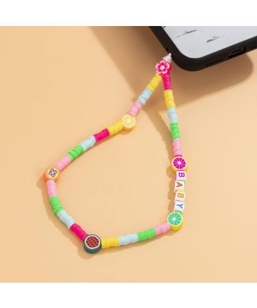 Handmade Colorful Mobile Phone Lanyard - Rainbow Fruit Wrist Strap for Women | Cute Polymer Clay Design - Buy Online on GoSupps.com