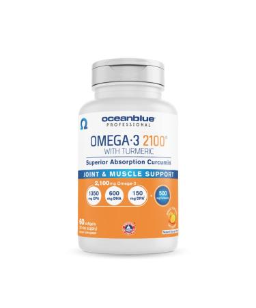 Oceanblue Omega-3 2100 with Turmeric   60 ct   Triple Strength Burpless Fish Oil Supplement with High-Potency EPA and DHA  and Turmeric for Joints   Orange Flavor (20 Servings)