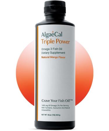 AlgaeCal Triple Power 1200mg EPA & DHA Omega 3 Fish Oil Supplement Supporting Brain Heart Skin & Bones Liquid Emulsion Mango Taste Burp-Less Sugar-Free Made in USA