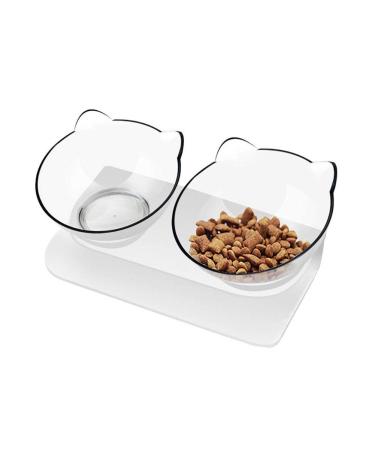 Double Cat Dog Bowls Elevated Cat Food Water Bowls with Raised Stand 15 Tilted Pet Bowl for Cats and Small Dogs Clear