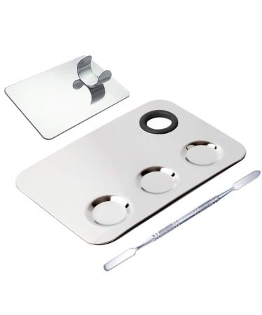 Cosmetic Palette with Mini Ring Palette and Spatula Set Tool 3-Wells Stainless Steel Mixing Makeup Palette Women Cosmetic Palette for Makeup Nail Art Accessories Pack of 3