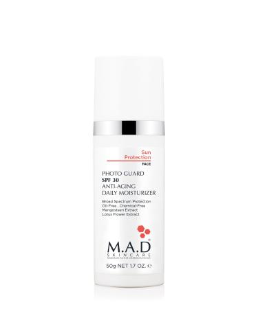 M.A.D Skincare PHOTO GUARD SPF 30 ANTI AGING DAILY MOISTURIZER Sun Protection 12% Zinc Oxide Sheer Mineral Face Cream Advanced Photo-Aging Defense & Cellular Repair 1.7 oz