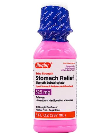 Rugby Extra Strength Upset Stomach Reliever/Antidiarrheal Bismuth Subsalicylate 525 mg - 2X Strength per Ounce - 8 Fl Oz - Buy Online on GoSupps.com