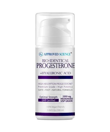 Approved Science Progesterone Cream - Bio-Identical USP Grade - 20mg Serving - With Hyaluronic Acid & ProVitamin B5 - Vegan No Artificial Fragrances - 3.38 fl.Oz (100ml) 3.38 Fl Oz (Pack of 1)