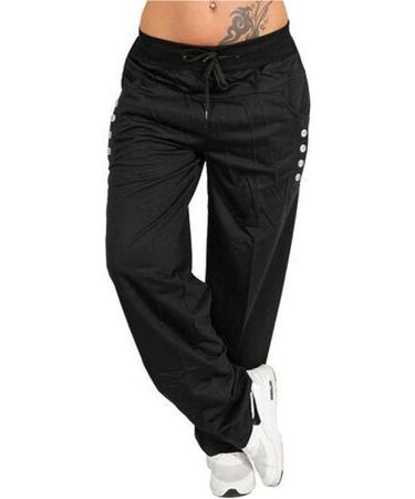 Handyulong Women's Stretch Cargo Yoga Pants with Pockets - Black | Wide Leg Palazzo Trousers for Workout and Relaxation - Buy Online on GoSupps.com