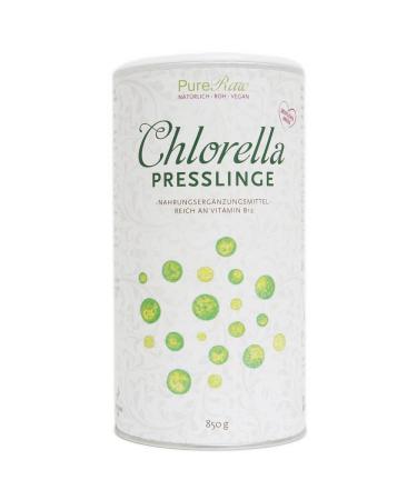 Chlorella tablets from Germany - regional pure & controlled (raw vegan) chlorella algae Presslingen rich in vitamin B12 iron chlorophyll spermidine - chlorella vulgaris tablets |Pureeraw 850g Chlorella pressing 850 g (1-pack)