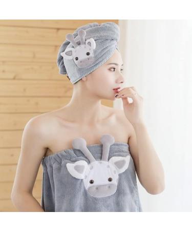 Cartoon Hair Towels & Hair Turbans - Quick-Dry Coral Fleece Animal Towels | Cute Deer Design 25x60cm - Buy Online on GoSupps.com