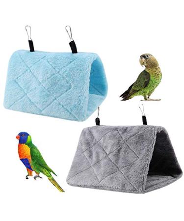 Magnoloran 2 Pack Warm Bird Nest House Bed Hanging Hammock Sleeping Bed Plush Hanging Snuggle Cave Happy Hut for Pet Parrot Parakeet Cockatiel Conure Cockatoo African Grey Macaw(Blue&Grey) Blue and Grey