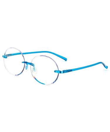 KoKoBin Ultralight Rimless Round Reading Glasses for Women and Men Fashion Computer Glasses (Blue 2.5) Blue 2.5 diopters