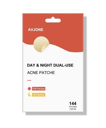 AVJONE Day and Night Hydrocolloid Acne Pimple Patch for Covering Zits and Blemishes, Spot Stickers for Face and Skin, Vegan - friendly and Not Tested on Animals (108+36 Patches)
