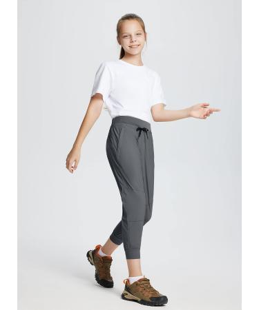 BALEAF Kids Hiking Pants | Quick Dry Girls Track Jogger with Zipper Pockets | Reinforced Knees | Camping Essential - Dark Green Medium - Buy Online on GoSupps.com
