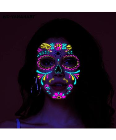 Beisto 8 Set Fluorescent Face Tattoo Stickers - Glow UV Neon Temporary Tattoos for Women - Halloween Christmas Festival Party Props - Buy Online on GoSupps.com