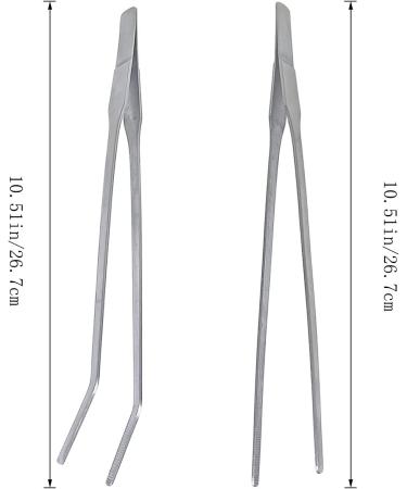 2 Pcs Stainless Steel Feeding Tongs Set 27cm - Ideal for Aquascaping, Reptiles, Lizards, Bearded Dragon - Straight and Curved Tweezers - Silver - Buy Online on GoSupps.com