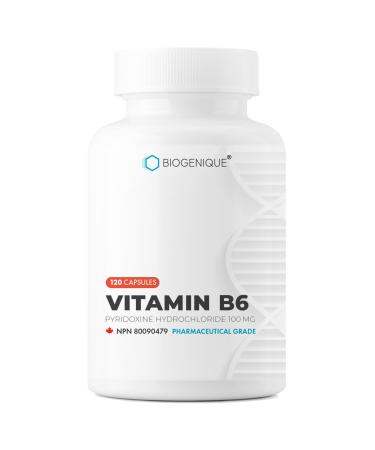 Biogenique Vitamin B6 100 mg - 60 Capsules B6 Pyridoxin - Supports Energy Production & Metabolism - 2 Months Supply Vitamin B6 Supplement Made in Canada Non-GMO Vegan