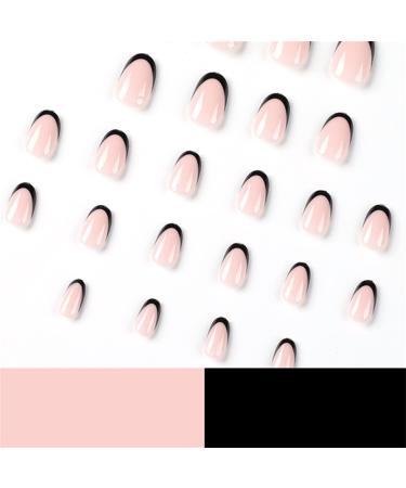 Shop Medium French Tip Press-On Nails - Black Mandrel False Nails | 24-Pack Short Acrylics with Adhesive Stickers - Buy Online on GoSupps.com